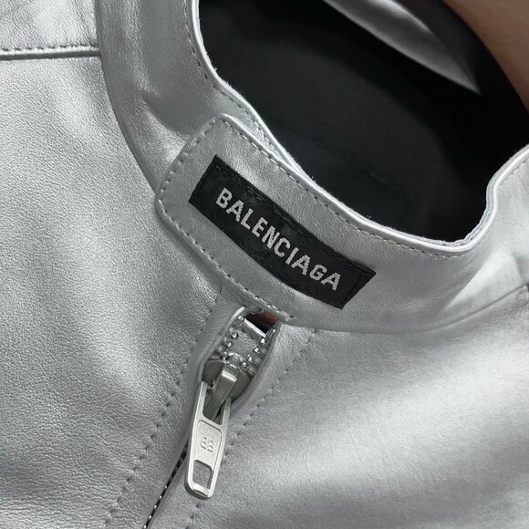 Balenciaga Oversized Leather Bikers Jacket – Silver - Picture 8 of 10